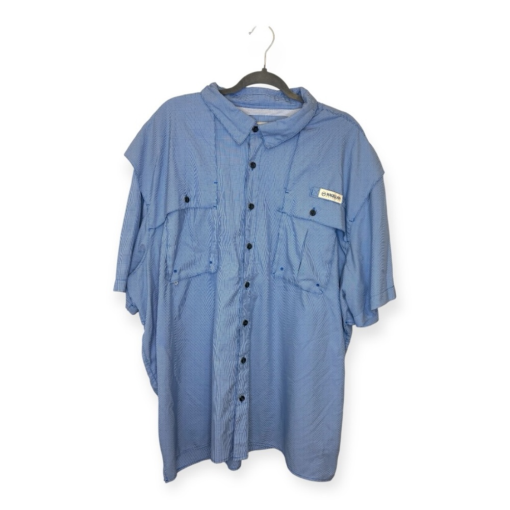 Magellan Outdoors Blue Check Fishing Shirt Short Sleeve Vented Performance 3XL